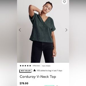 Madewell Corduroy V-neck Top green size small